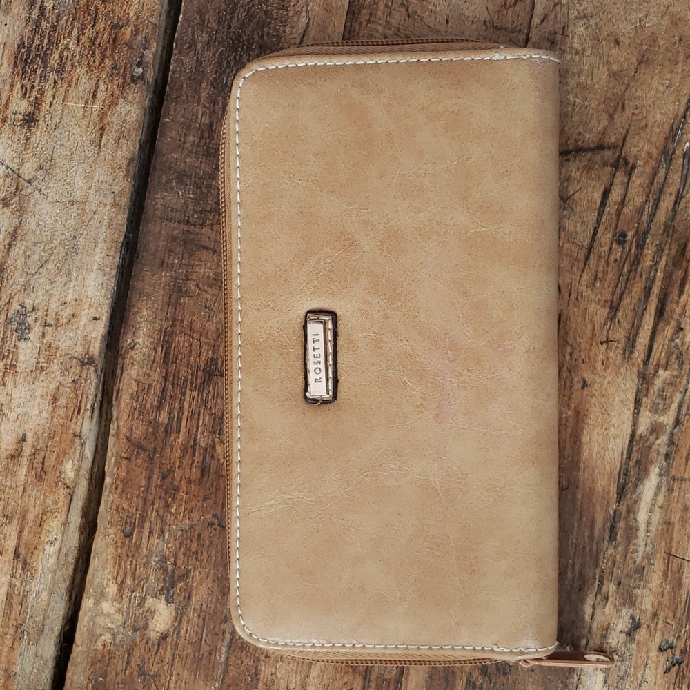 Rosetti Wallet Solid Tan Faux Leather Zip-Around & Compartments